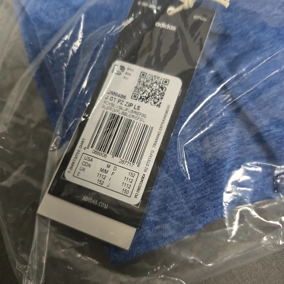 ADIDAS BLUE ZIP-FRONT LONG-SLEEVE TOP – IN ORIGINAL PACKAGING SIZE M