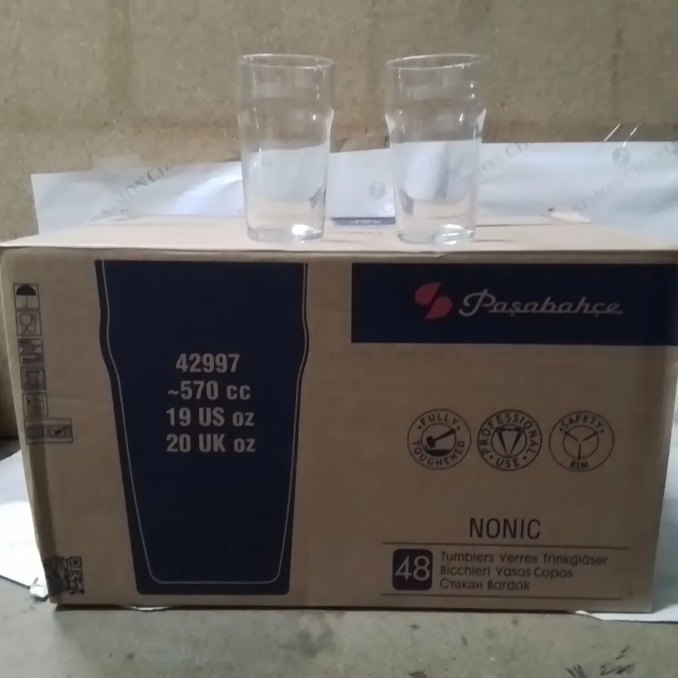 BOXED PASABAHCE PINT GLASSES APPROXIMATELY 48