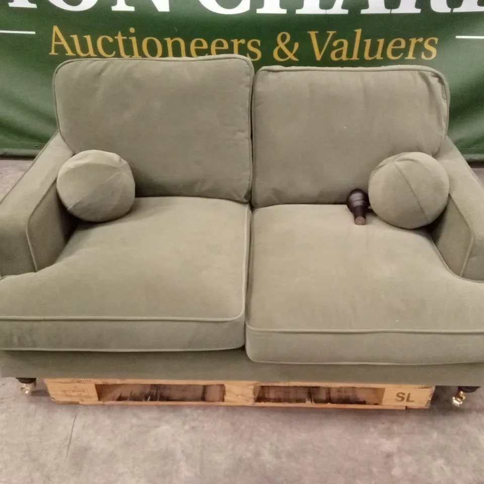 QUALITY DESIGNER ADDISON 2 SEATER KHAKI GREEN VELVET SOFA