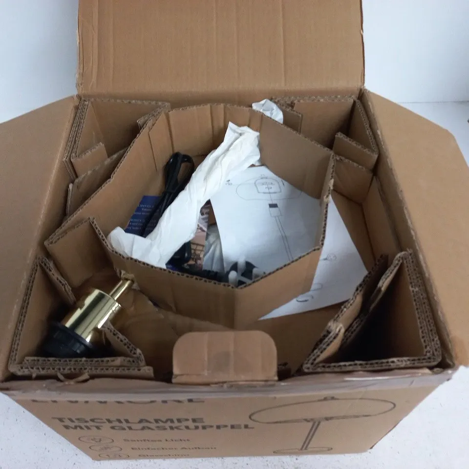 BOXED LIVMORE BLACK GLASS TABLE LAMP