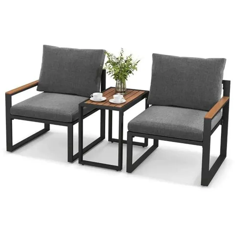 BOXED COSTWAY 2 SEATER GREY PATIO FURNITURE SET WITH CUSHIONS