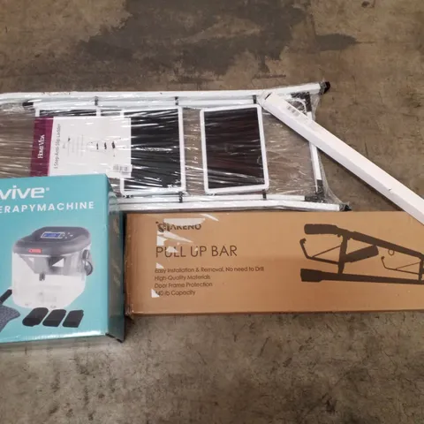 PALLET CONTAINING ASSORTED PRODUCTS INCLUDING ICE THERAPY MACHINE, PULL UP BAR, 3 STEP ANTI-SLIP LADDER & WINDOW FILM 