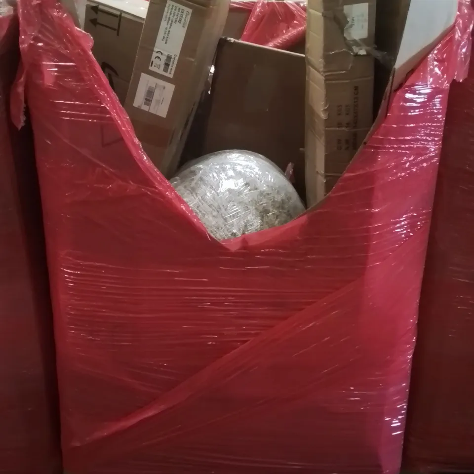 PALLET CONTAINING VARIOUS ASSORTED BOXED HOUSEHOLD ITEMS TO INCLUDE: ROLLER BLINDS, LARGE THROW, CERAMIC HOBS AND LOTS MORE UNMARKED BOXED ITEMS 