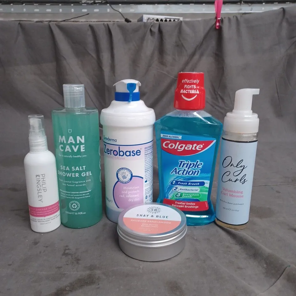 APPROXIMATEY 20 HEALTH AND BEAUTY PRODUCTS TO INCLUDE ZEROBASE CREAM, COLGATE MOUTHWASH AND MANCAVE SHOWER GEL