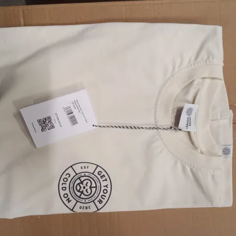 BOX OF BRAND NEW BRASS MONKEY T-SHIRTS - OFF WHITE SIZE LARGE APPROXIMATELY 20