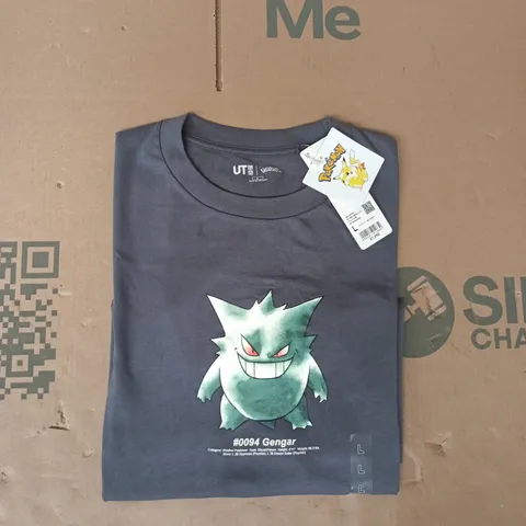 UNIQLO CREW-NECK SHORT SLEEVE POKÉMON T-SHIRT IN DUSTY NAVY SIZE LARGE - 0094 GENGAR
