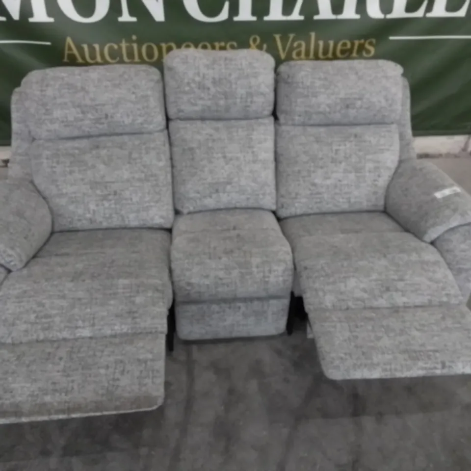 DESIGNER G PLAN MADE KINGSBURY ULTIMA SLATE FABRIC MANUAL RECLINING THREE SEATER SOFA