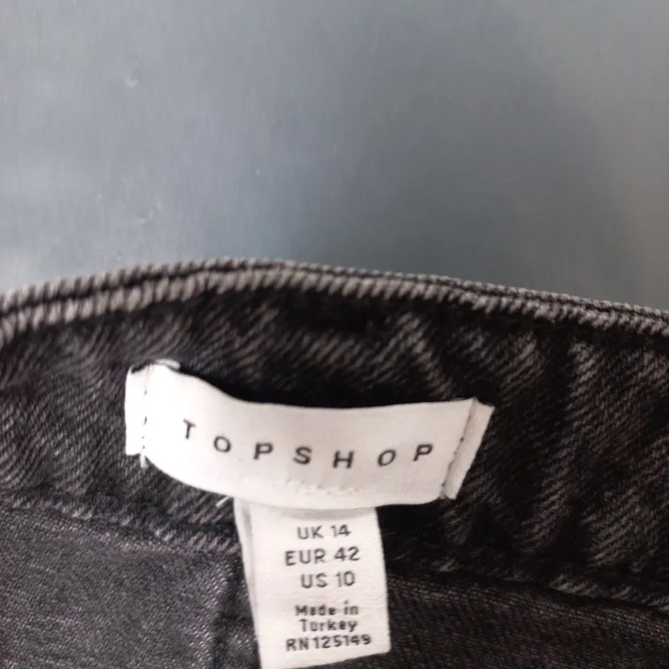 TOPSHOP BLACK DENIM STAR-EMBELLISHED MINI SKIRT – UK 14