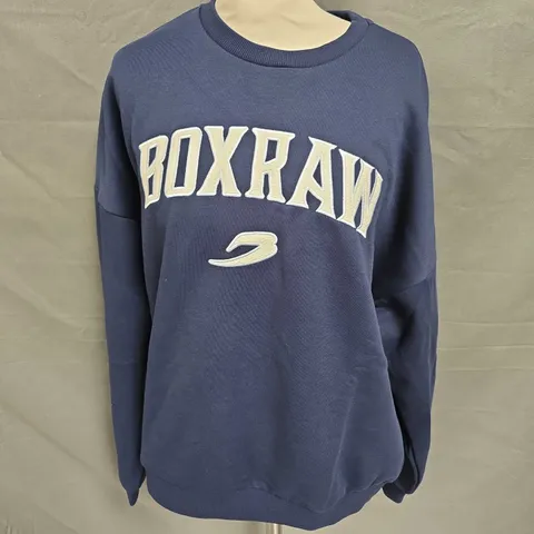 BOXRAW EAST STRET SWEATSHIRT IN MIDNIGHT BLUE SIZE M