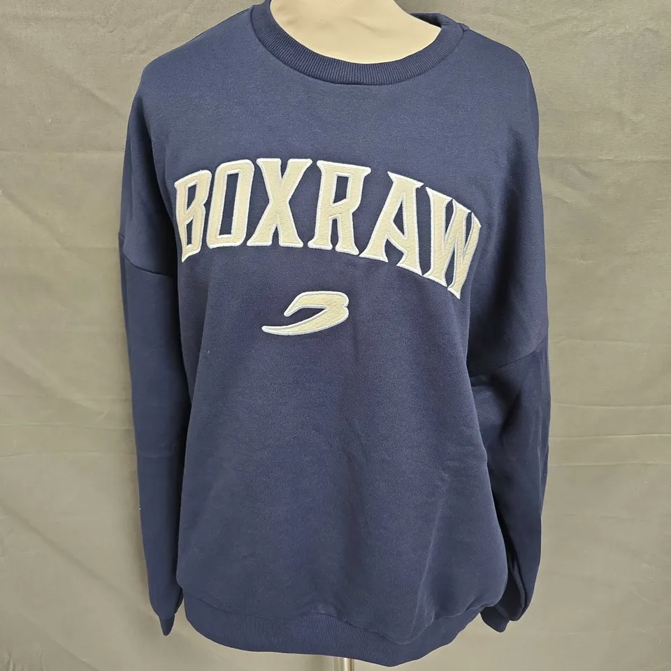 BOXRAW EAST STRET SWEATSHIRT IN MIDNIGHT BLUE SIZE M