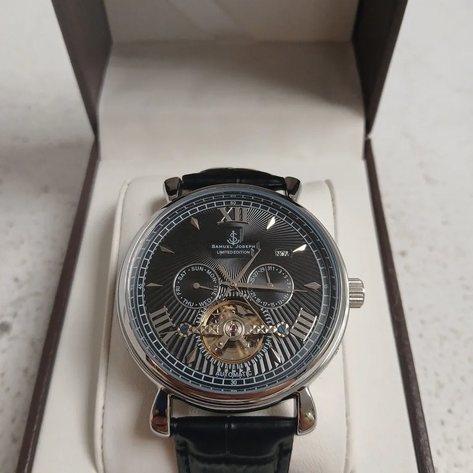 BOXED SAMUEL JOSEPH LIMITED EDITION AUTOMATIC SKELETON WATCH