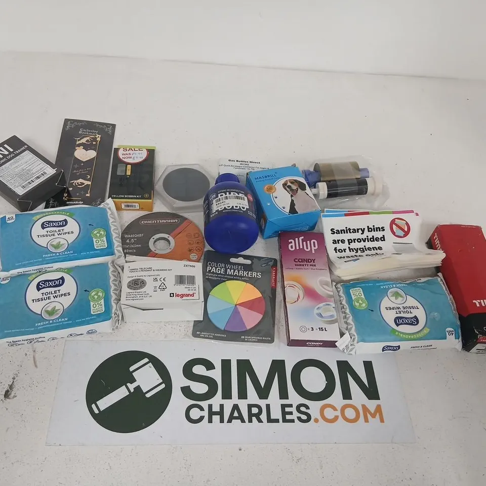 ASSORTED HOUSEHOLD & PET ITEMS BUNDLE: TOILET WIPES, DOG TRAINER & ACCESSORIES, STATIONERY, HARDWARE & MORE