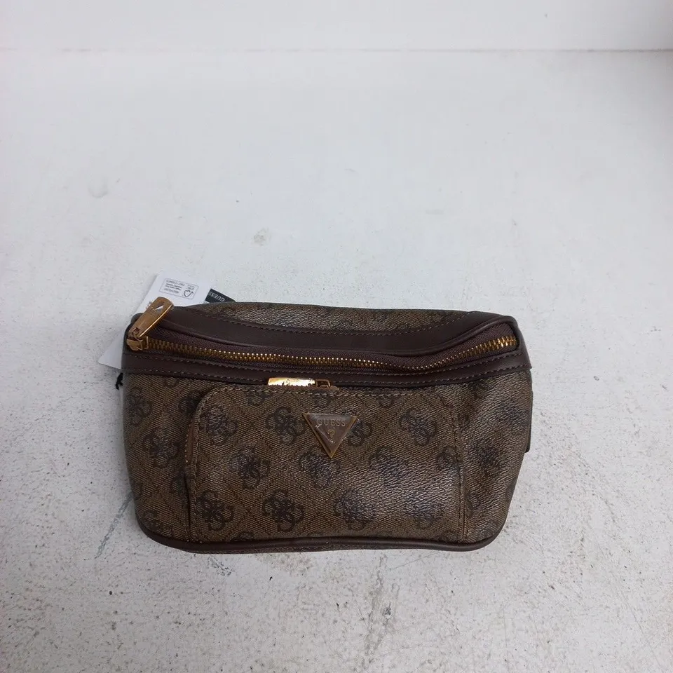GUESS BROWN MONOGRAM BELT POUCH/BAG (WOMEN) – LOGO TAG