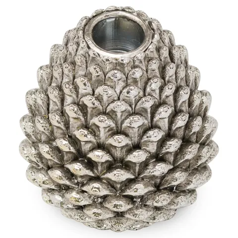 BOXED MEDIUM SILVER PINECONE CANDLE HOLDER