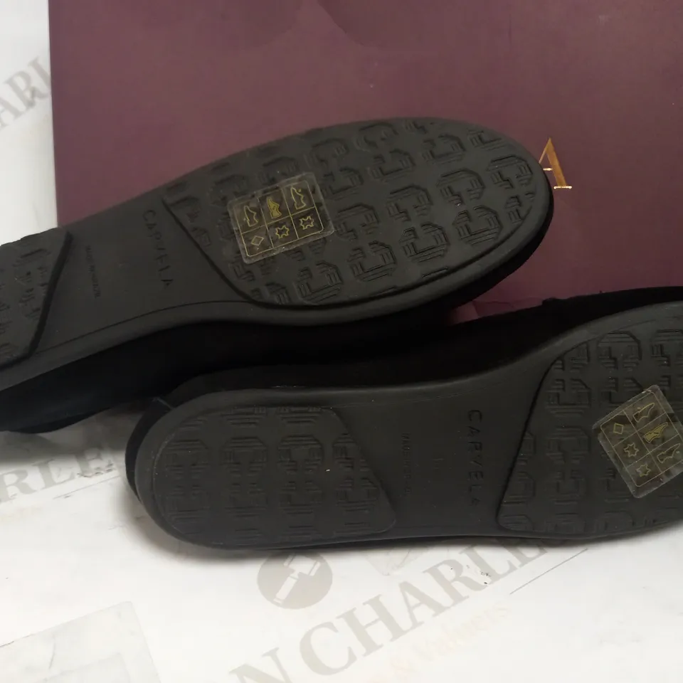 EU 36 CARVELA CHAIN DETAIL MOCCASIN BLACK SUEDE SLIP ON SHOE 