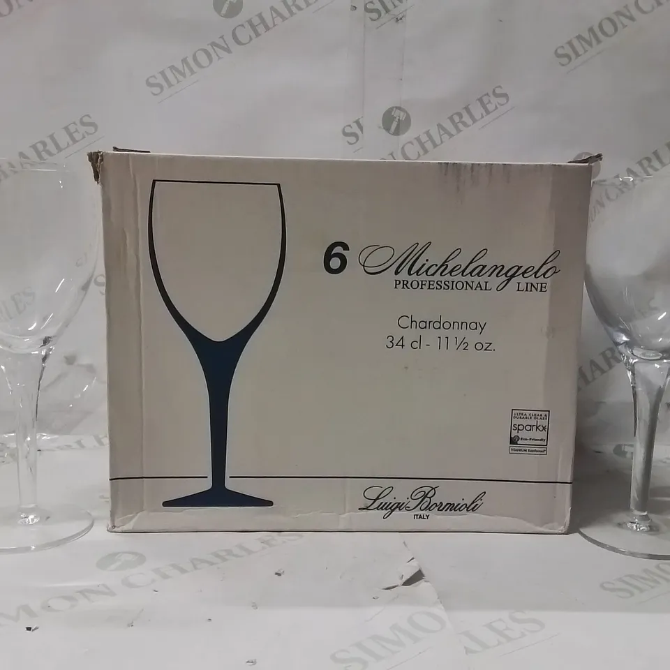 BOXED LUIGI BORMIOLI MICHELANGELO MASTERPIECE WINE GOBLETS SET OF 6