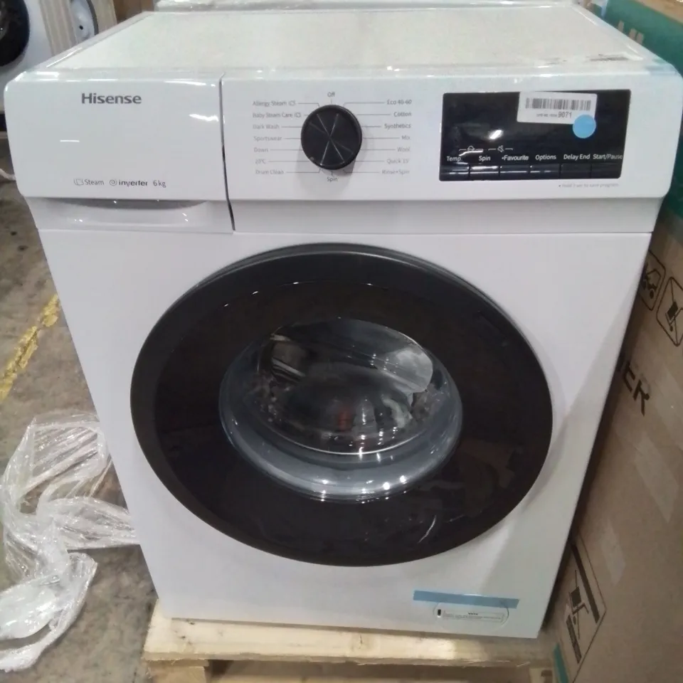 HISENSE-WFQP6012EVM-FREESTANDING-6 KG-FRONT LOAD DURABLE INVERTER WASHING MACHINE-STEAM WASH-QUICK WASH-15 WASHING PROGRAMS-1200 RPM-WHITE-ENERGY RATING C