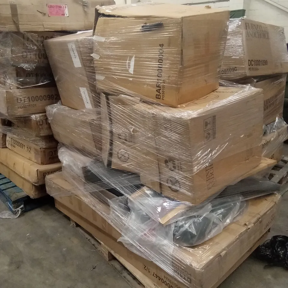 PALLET OF ASSORTED DESIGNER INCOMPLETE FURNITURE PARTS AND PIECES