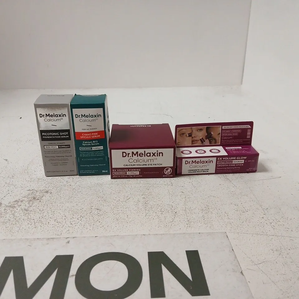 SET OF 4 DR MELAXIN CALCIUM ITEMS TO INCLUDE CYANO PINK SPICULE SERUM, CALCIUM VOLUME EYE PATCH