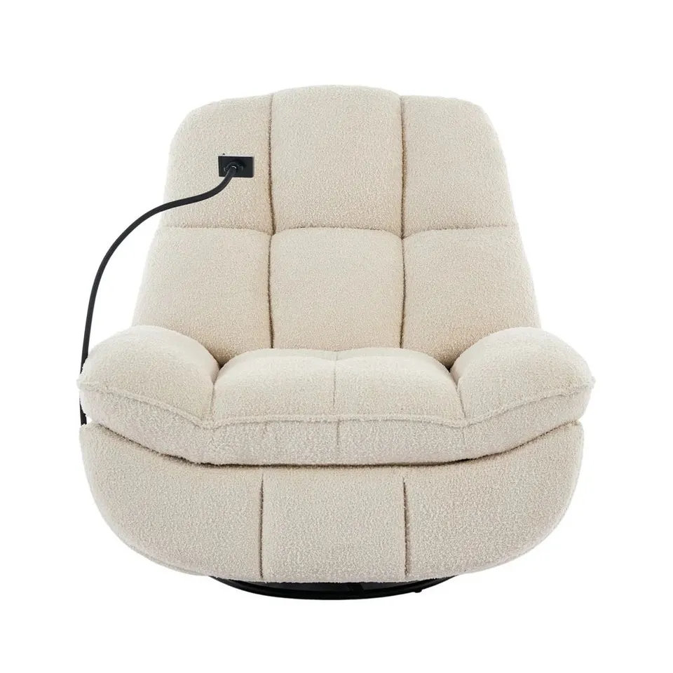 BOXED CHICAGO SWIVEL & ROCKER MANUAL BOUCLE RECLINER CHAIR - BEIGE (1 BOX)