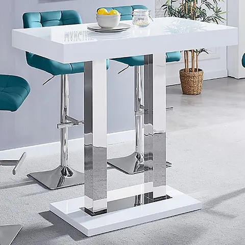 BOXED CAPRICE WHITE HIGH GLOSS BAR TABLE (2 BOXES)
