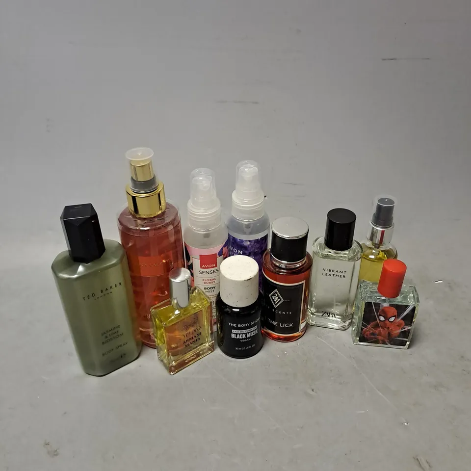 APPROXIMATELY 10 ASSORTED UNBOXED FRAGRANCES TO INCLUDE - PASCAL MORABITO FRAGRANCE MIST - ZARA VIBRANT LEATHER - TED BAKER BODY SPRAY - ETC - COLLECTION ONLY