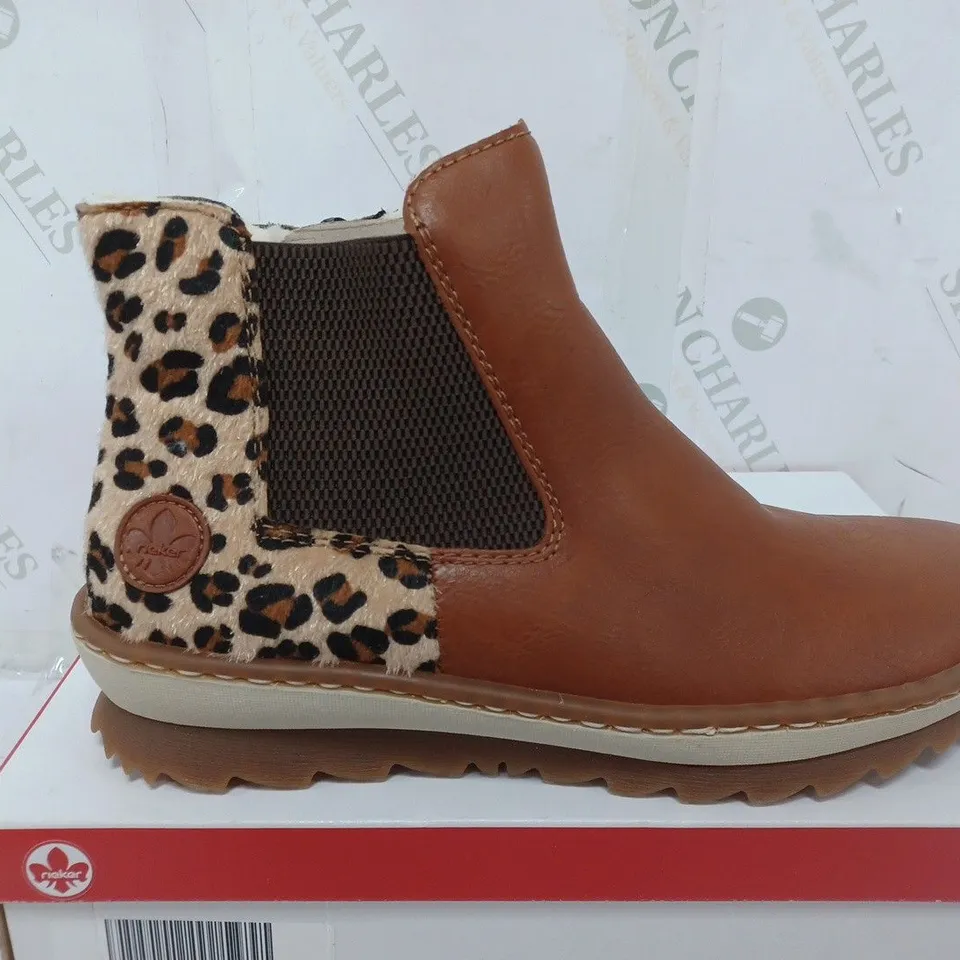 BOXED PAIR OF RIEKER CHELSEA BOOT IN TAN - SIZE 41