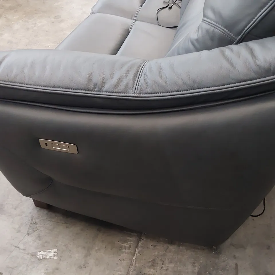 QUALITY BRITISH DESIGNER G PLAN JACKSON POWER RECLINING THREE SEATER SOFA CAMBRIDGE PETROL BLUE LEATHER 