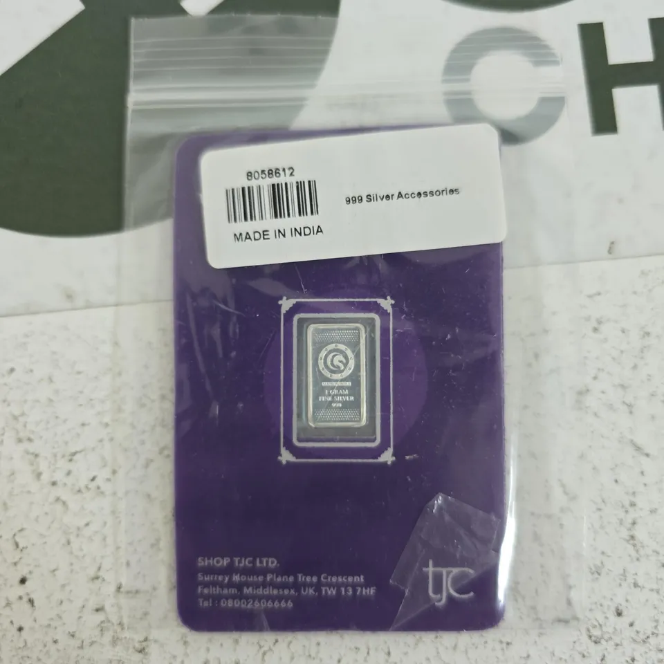 TJC 1G 999 FINE SILVER BAR – MADE IN INDIA (PURPLE CARD)