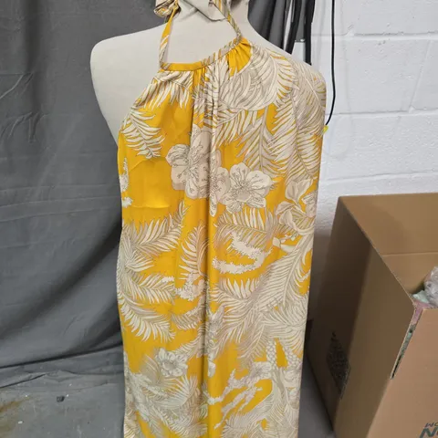 ZARA WOMEN’S YELLOW PALM PRINT HALTER NECK DRESS –SIZE EURO M