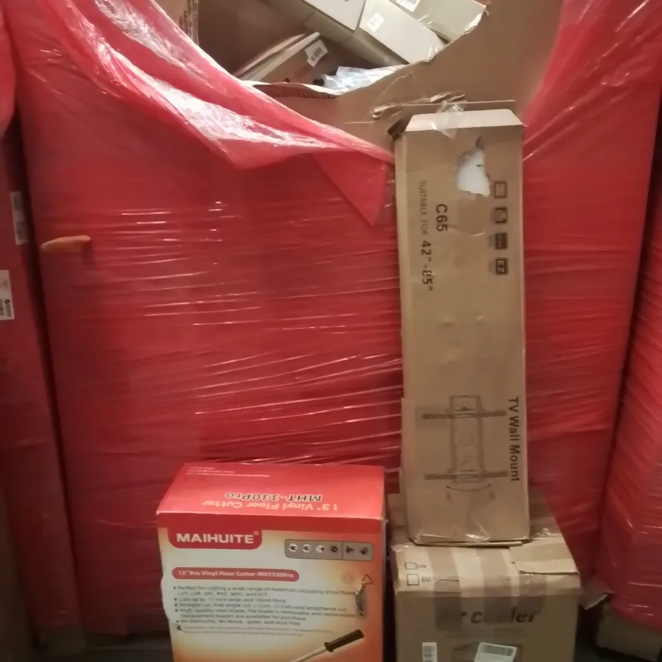 PALLET OF ASSORTED HOUSEHOLD GOODS AND PRODUCTS TO INCLUDE;FLOOR CUTTER,AIR COOLER,TV WALL MOUNT