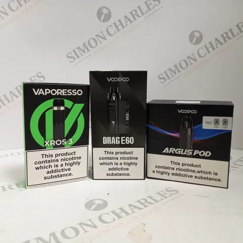 APPROXIMATELY 20 ASSORTED BOXED VAPING PRODUCTS TO INCLUDE VAPORESSO XROS 3, VOOPOO DRAG 360, VOOPOO ARGUS POD ETC.