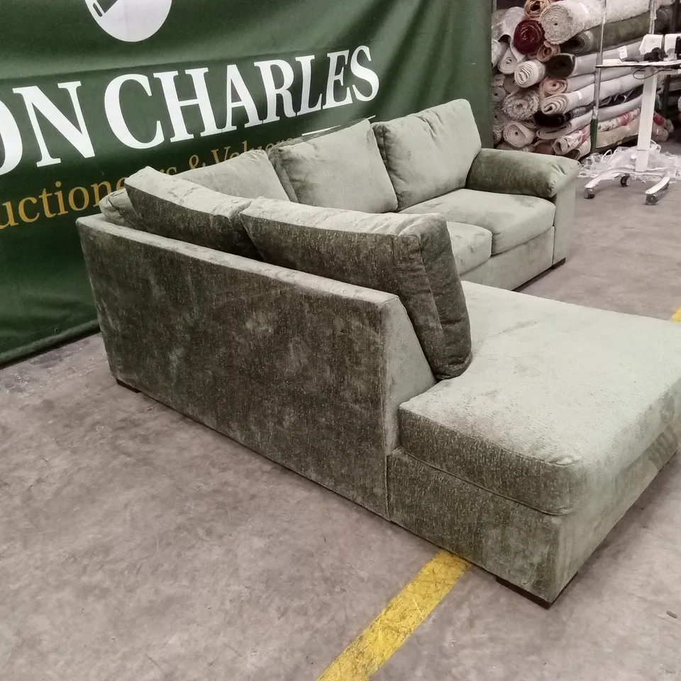 SALERNO STANDARD BACK FABRIC LEFT HAND CORNER CHAISE SOFA - GREEN RRP £899