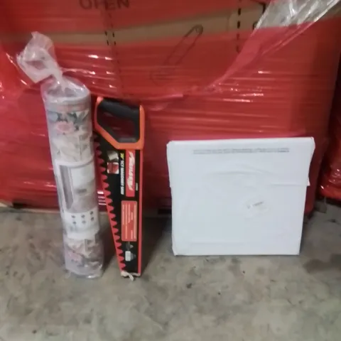 PALLET OF ASSORTED HOUSEHOLD GOODS AND PRODUCTS TO INCLUDE;MAGNETIC DARTBOARD,SAW,AREA RUG