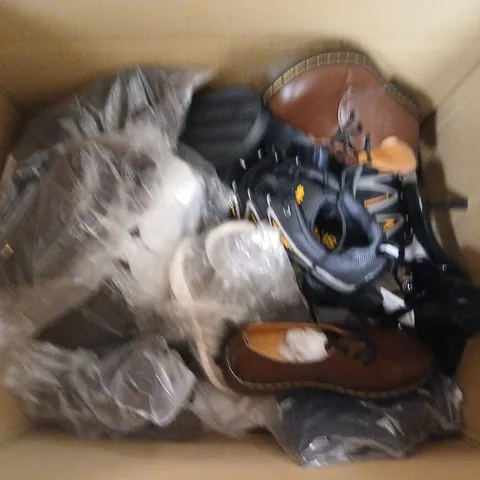 BOX OF APPROXIMATELY 12 PAIRS OF ASSORTED SHOES IN VARIOUS COLOUR, STYLES AND SIZES