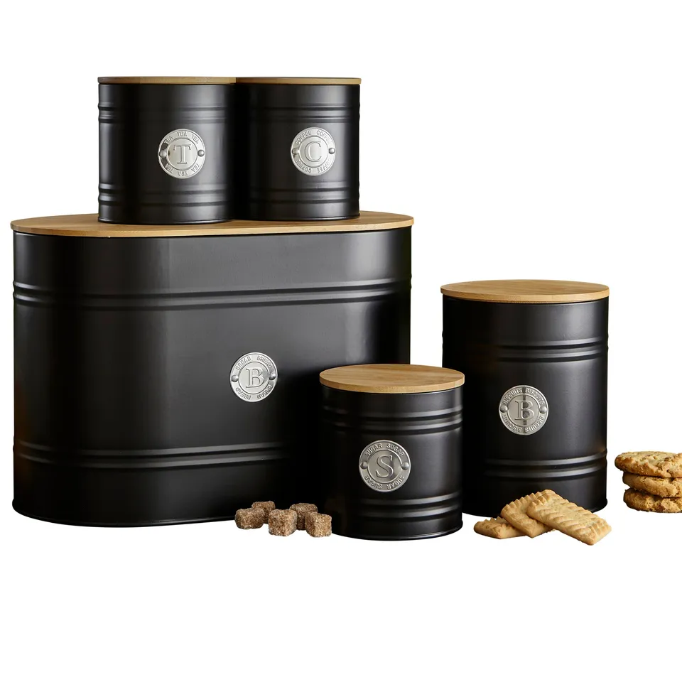 BOXED NEO BLACK SCANDINAVIAN 5 PIECE KITCHEN CANISTER SET (1 BOX)