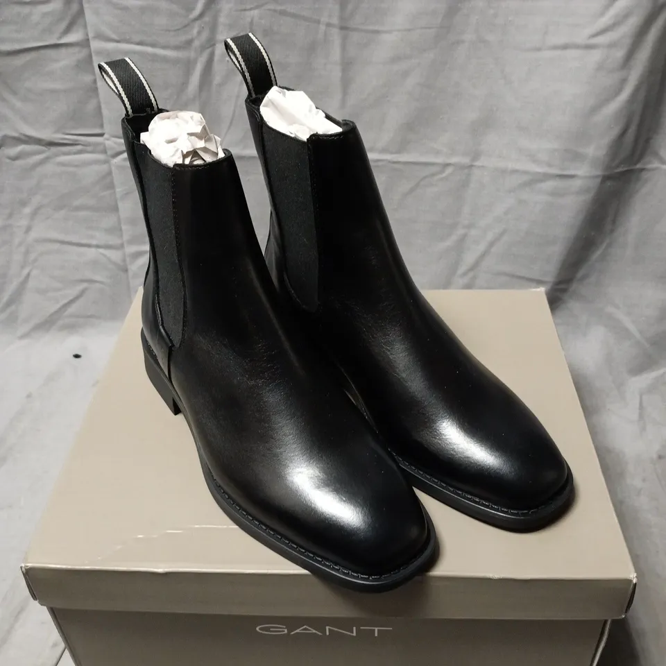 GANT BLACK LEATHER CHELSEA BOOTS – ANKLE BOOTS WITH ELASTIC SIDES (BOXED) SIZE 38