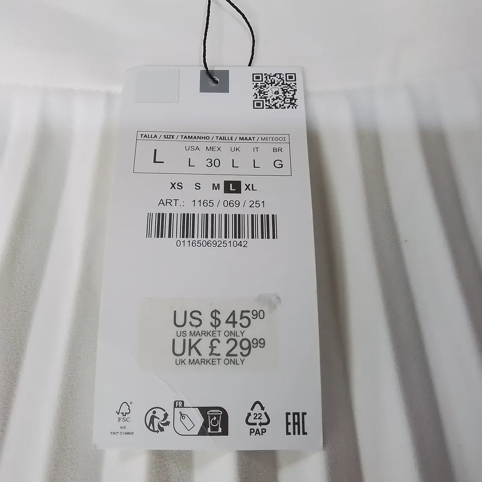 ZARA WHITE PLEATED SKIRT - UK L