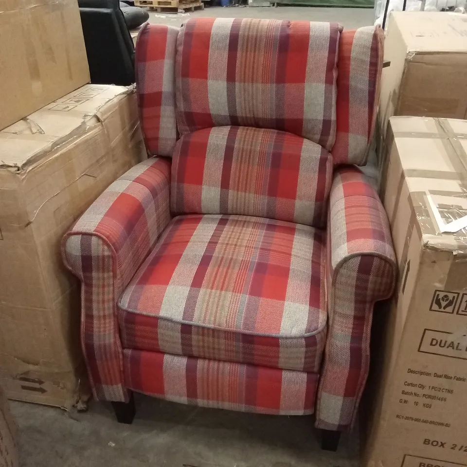 DESIGNER TARTAN PATTERN FABRIC PUSH-BACK RECLINER CHAIR 
