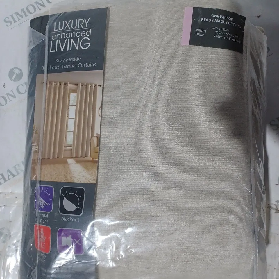 LUXURY ENHANCED LIVING READY MADE BLACKOUT THERMAL CURTAINS IN CREAM COLOUR