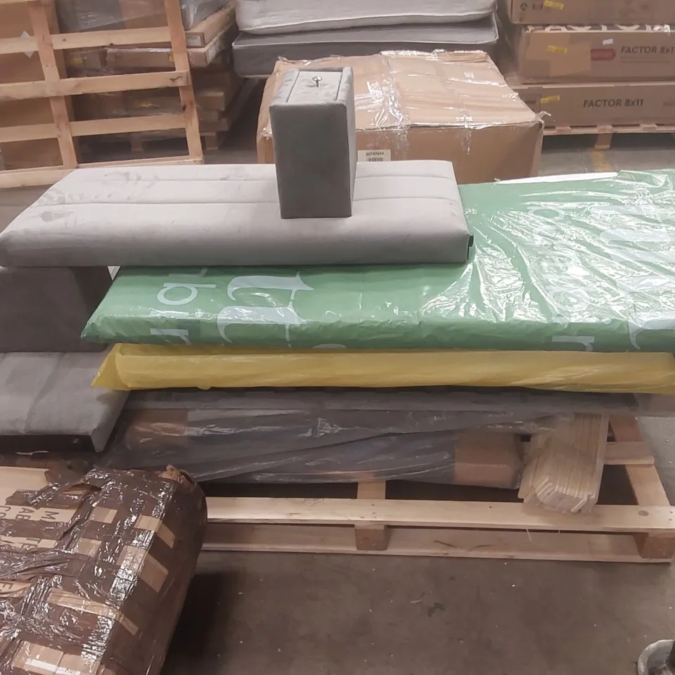 PALLET CONTAINING BED PARTS, COT MATTRESSES, HEADBOARDS ECT