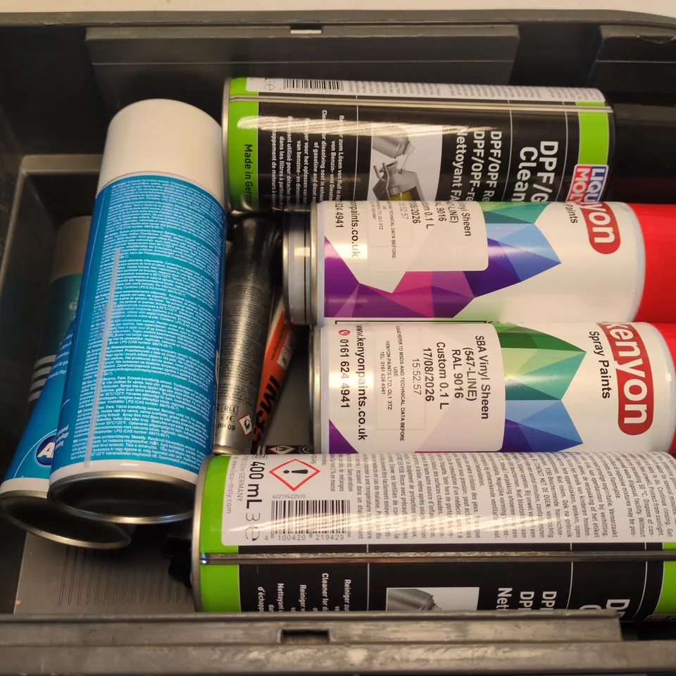 APPROXIMATELY 15 ASSORTED AEROSOLS TO INCLUDE SPRAYDUSTER, SPIDER KILLER, LIQUIMOLY DPF/GPF CLEANER, ETC - COLLECTION ONLY