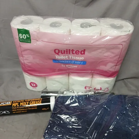 APPROXIMATELY 15 ASSORTED HOUSEHOLD PRODUCTS TO INCLUDE TOILET PAPER, WALLPAPER, MPL MOLY GREASE ETC 