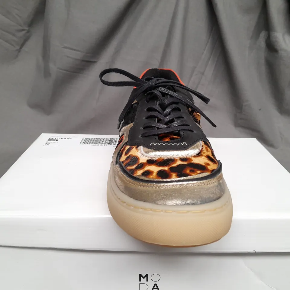 BOXED PAIR OF MODA IN PELLE BELGRAVE PRINT SEQUIN TRAINERS - EUR 40 