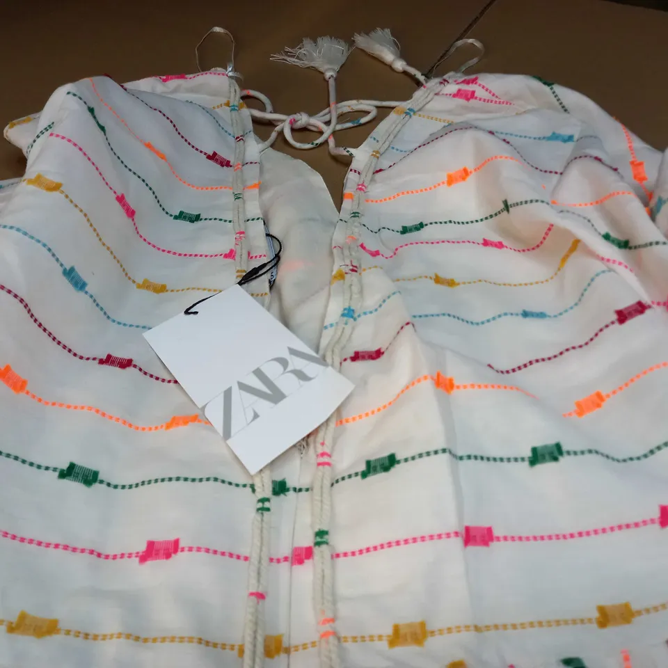 ZARA STEP INTO LACE UP DESS WITH MULTICOLOURED STRIPE DESIGN - XS