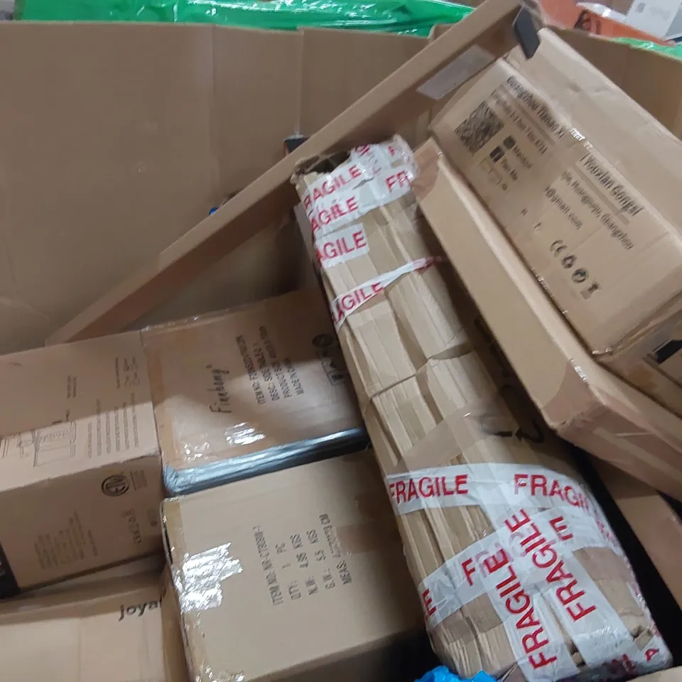 PALLET OF ASSORTED CONSUMER PRODUCTS TO INCLUDE: OFFICE CHAIR, ELECTRIC GRILL VACUUM CLEANER, DESK, BAR STOOL, LED CEILING LIGHT, MULTIFUNCTIONAL FOOD PROCESSOR ECT