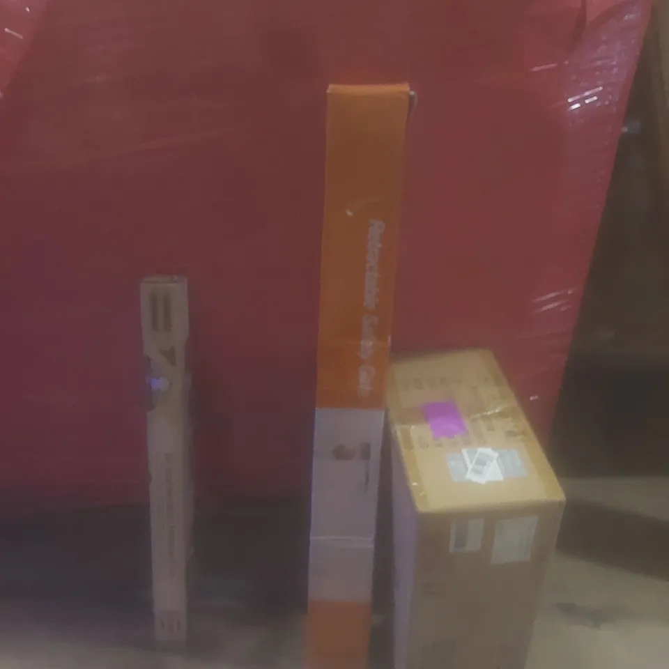 PALLET OF ASSORTED HOUSEHOLD GOODS AND PRODUCTS TO INCLUDE;3D STAINED WINDOW FILM,RETRACTABLE SAFETY GATE,CEILING FAN