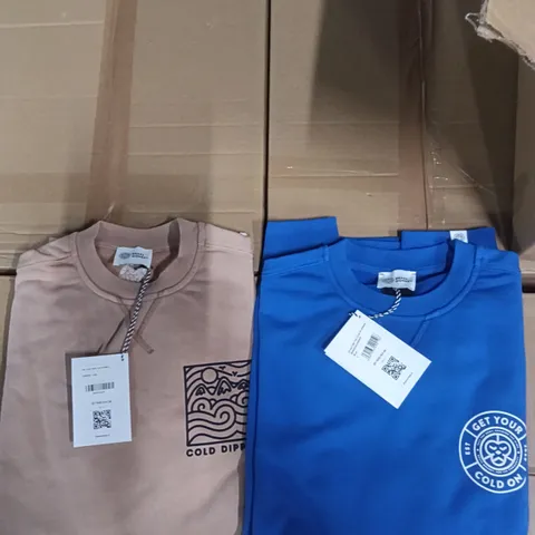 BOX OF BRASS MONKEY SWEATS - CORAL/BLUE SIZE SMALL/LARGE APPROXIMATELY 20