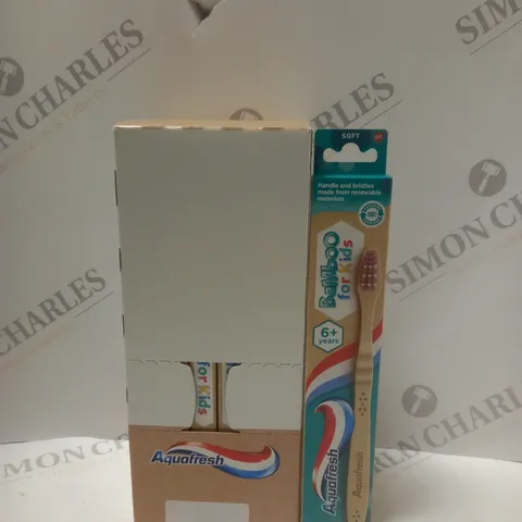 BOX OF APPROX 12 AQUAFRESH BAMBOO TOOTHBRUSHES FOR KIDS AGES 6+
