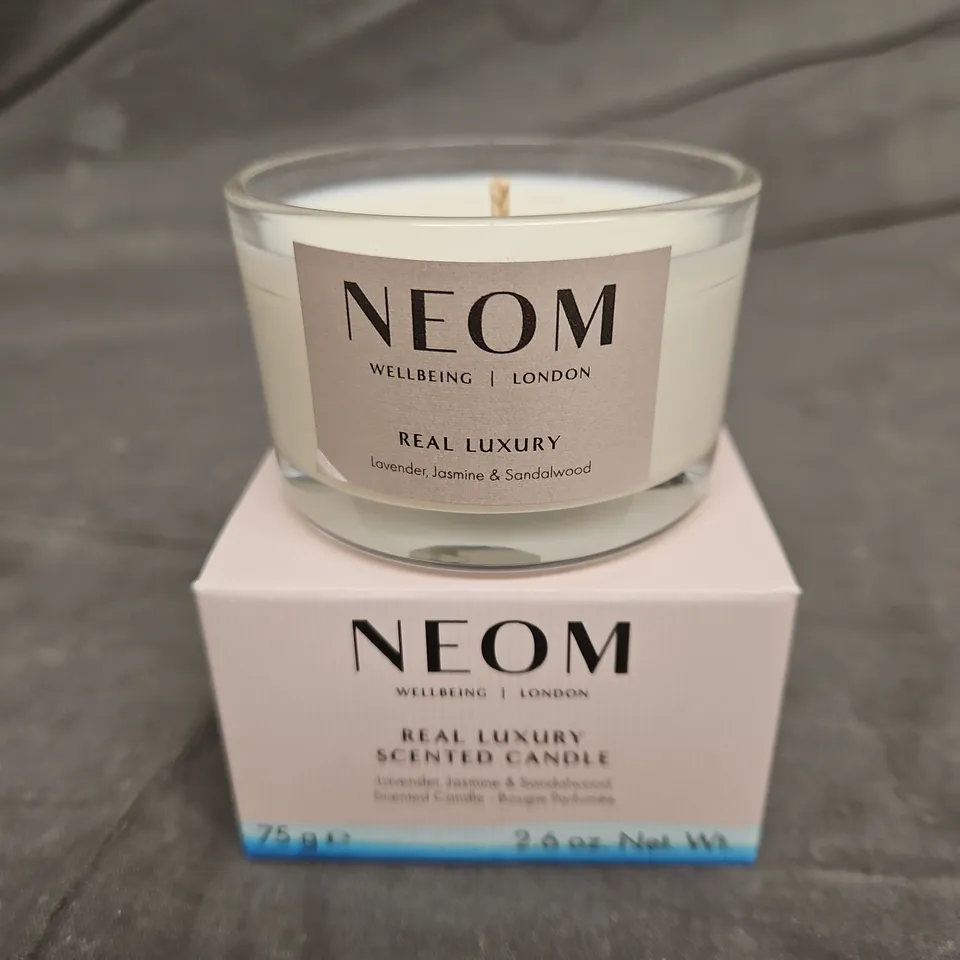 NEOM REAL LUXURY SCENTED CANDLE – LAVENDER, JASMINE & SANDALWOOD (75 G)